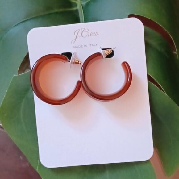 J. Crew Chunky Concave Hoop Earrings Warm Sepia Tortoise NWT Italian - Picture 3 of 9